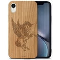 thumbnail image 1 of Case Yard Wooden Case Outside Soft TPU Silicone, Slim Fit Shockproof Wood Protective Phone Cover for Girls Boys Men and Women, Supports Wireless Charging Pegasus Design case for iPhone-XR, 1 of 7