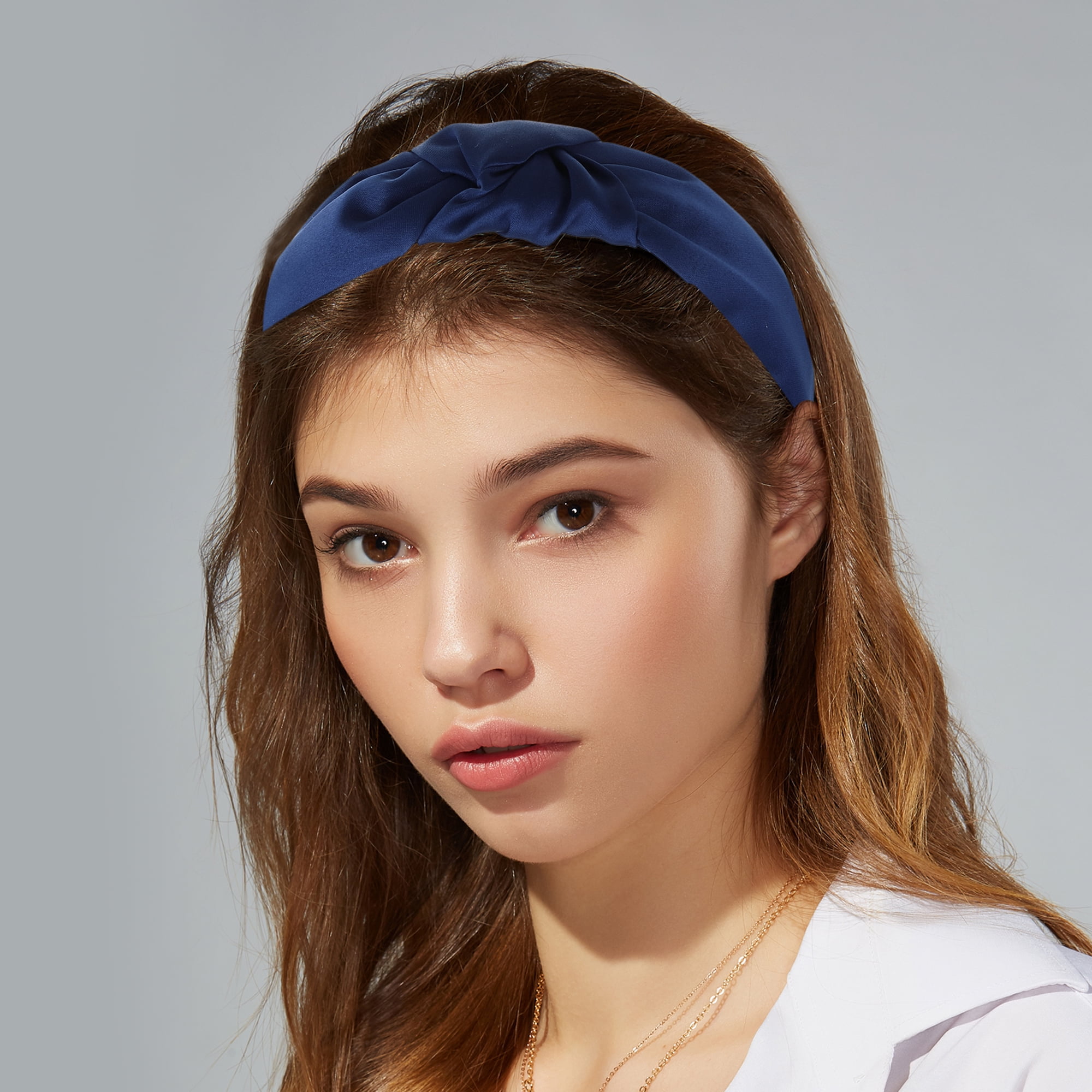 Unique Bargains Satin Knot Headband Hairband for Women 1.2 Inch Wide Navy Blue