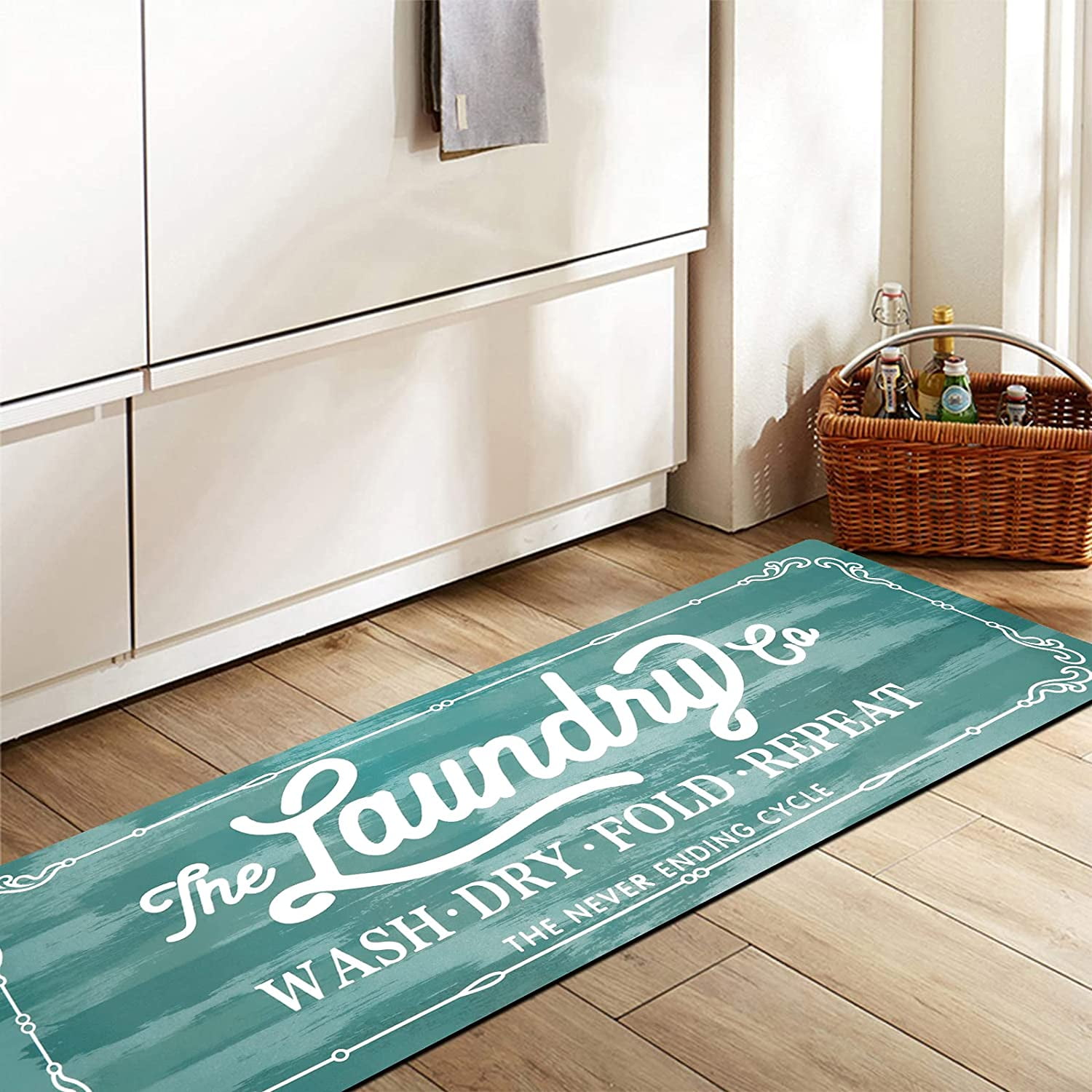 Findosom 20"x60" Farmhouse Laundry Room Rug Non Slip Rubber Laundry Runner Rug Waterproof Washable Indoor Laundry Rugs and Mats for Kitchen Floor Laundry Room Bathroom Hallway Entryway Decor Blue