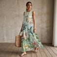 thumbnail image 3 of Jiueut Hummingbird Flower Print Summer Dresses for Women Linen Look Casual Maxi Dress Beach Vacation Long Sundresses Breathable Sleeveless Tank Dress with Pockets, 2XL, 3 of 7