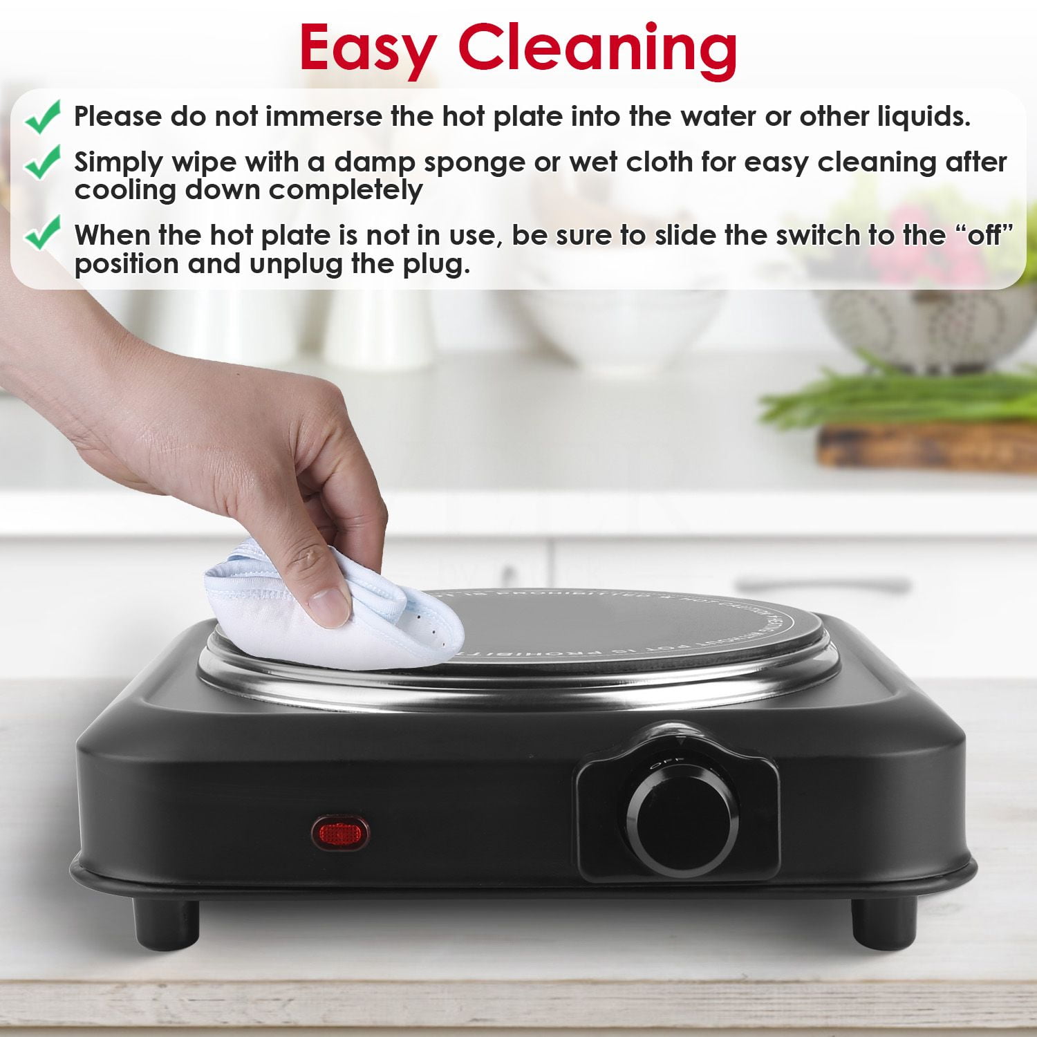 1000W Electric Infrared Single Burner Portable Heating Hot Plate Stove Countertop RV Hotplate with 7.5' Glass Cooktop Stepless Temperature Adjustments for Home RV Camp
