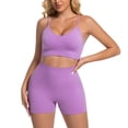 thumbnail image 2 of Women 2 Piece Workout Sets Compression Tummy Control Leggings with Pockets Halter Built in Bra Tank Tops,Compression(Purple,XL), 2 of 7