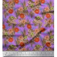 thumbnail image 1 of Soimoi Purple Satin Silk Fabric Leaves & Floral Print Fabric by The Yard 42 Inch Wide, 1 of 1