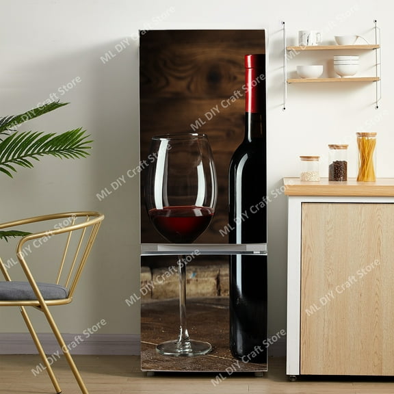 Kitchen Sticker Fridge Stickers Natural 3D Refrigerator Wallpaper Fruit Red Wine Glass Sea ViewFreez