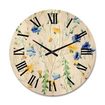 Designart 'Wildflowers Clover Bell and Chamomile II' Traditional Wood Wall Clock