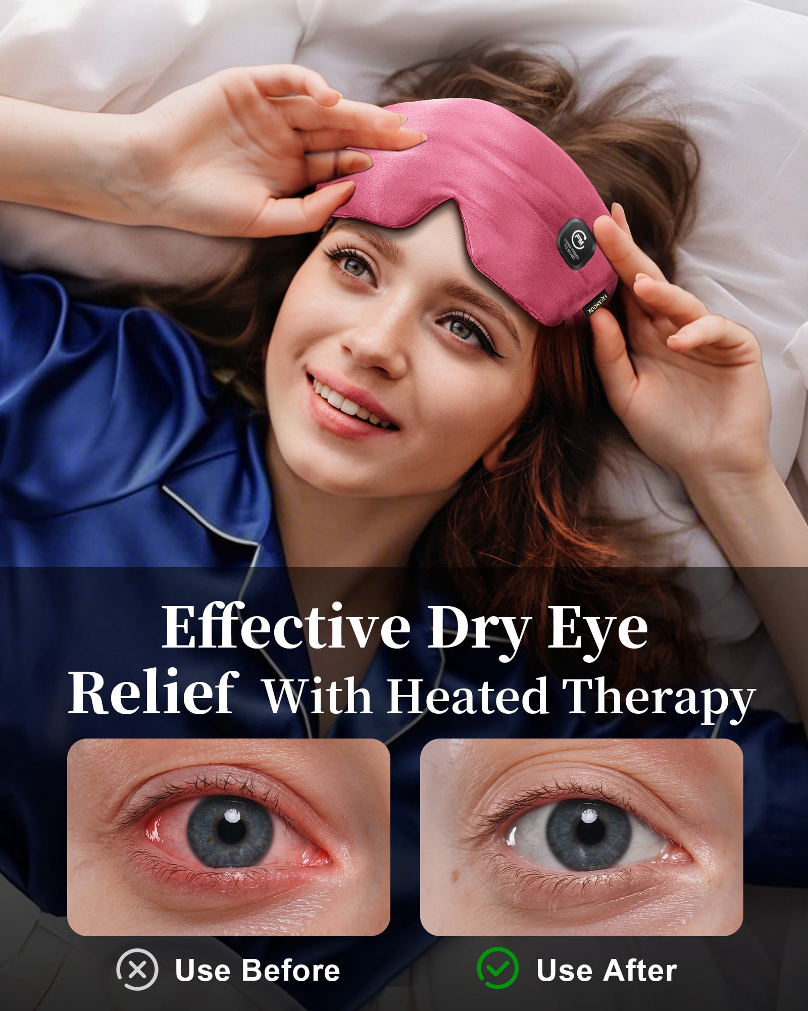 FACEMOON Cordless Warm Eye Compress Silk Comfort for Dry Eyes Relief Rechargeable Moist Heat Washable Sleep Essential Pink