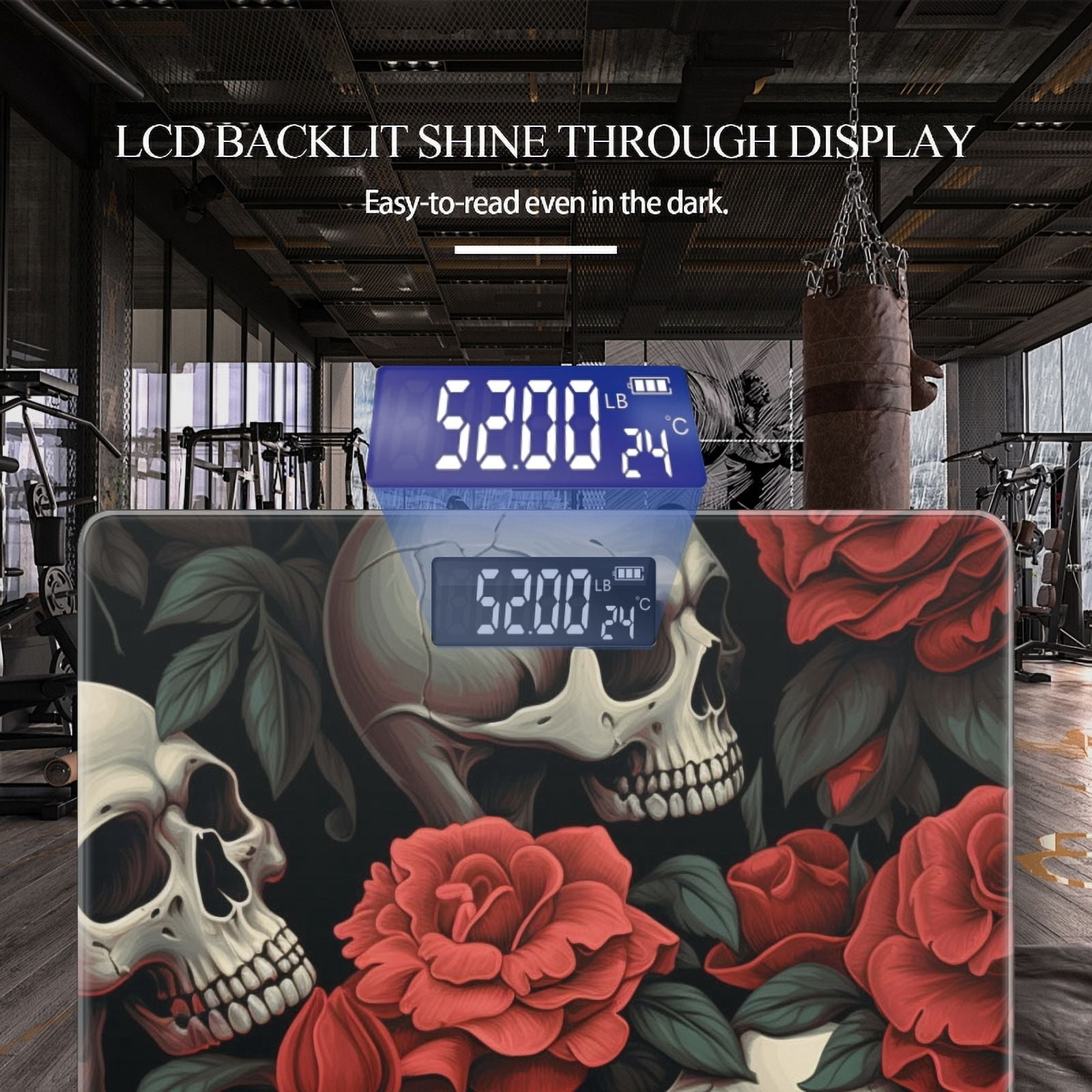 High Precision Body Weight Scale Smart Bathroom Scales with Large LCD Display(400lbs),Decorative for Bedroom-Skulls And Red Roses In The Style Of Vector Art