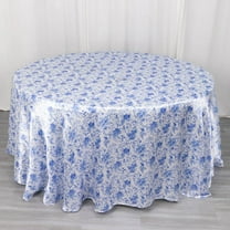 Efavormart 120 Inch Satin Round Tablecloth, Washable Linen Table Cover, Decorative Silky Fabric for Wedding, Party, Banquet Events - Floral Blue