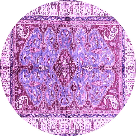 Ahgly Company Indoor Round Geometric Purple Traditional Area Rugs, 7' Round