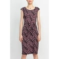 thumbnail image 2 of Connected Apparel Scoop Neck Cap Sleeve Ruched Side Multi Print Short ITY Dress-MAUVE / 6, 2 of 5