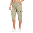 thumbnail image 5 of Women's Capri Pants Travel Hiking Straight Leg Joggers Casual Summer Drawstring Cropped Pants with Pockets Beige 2XL, 5 of 5