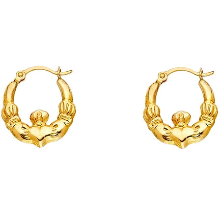 14k Claddagh Hoop Earrings 14k Yellow Gold Claddagh Hoop Earrings Hollow Religious Style Finish French Lock Fancy 12 x 12 mm ()