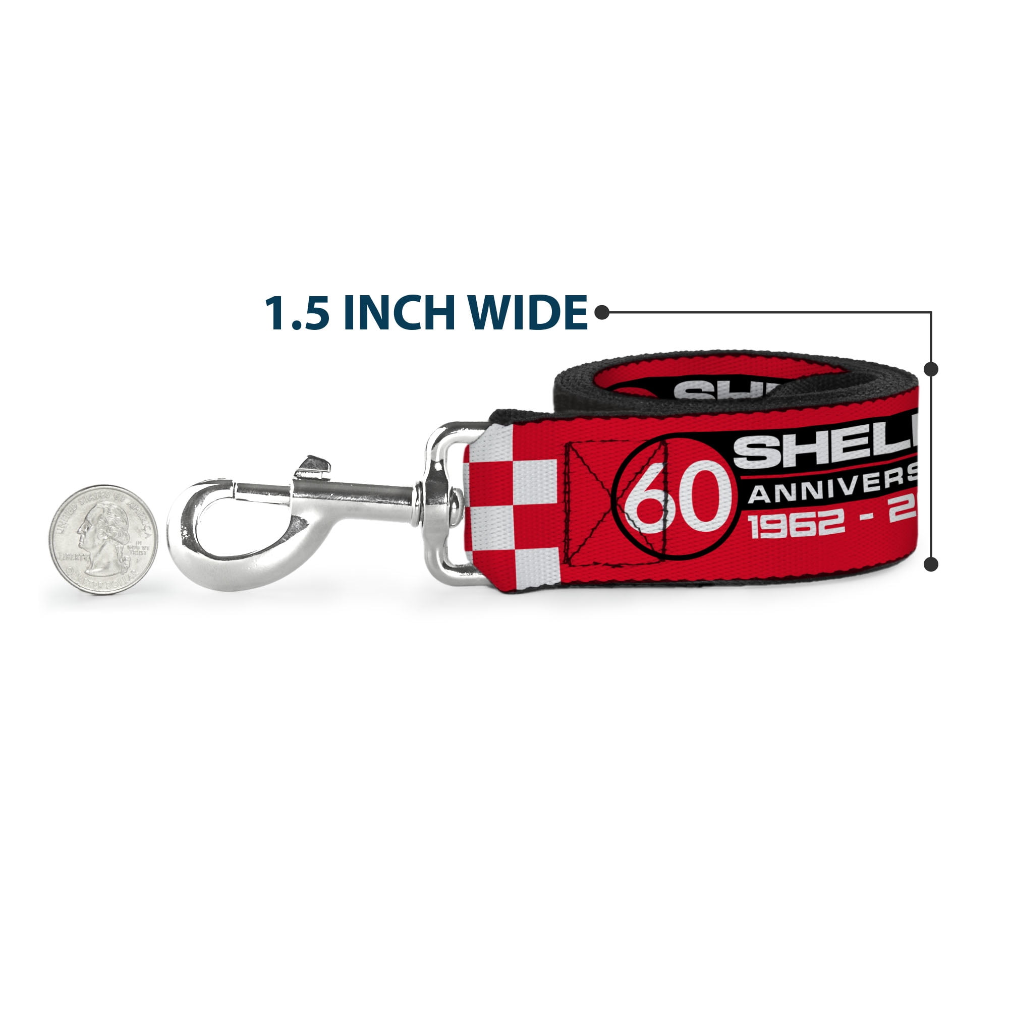 Carroll Shelby Pet Leash, Dog Leash, Shelby 60th Anniversary Checker Red Black White, 6 Feet Long 1.0 Inch Wide