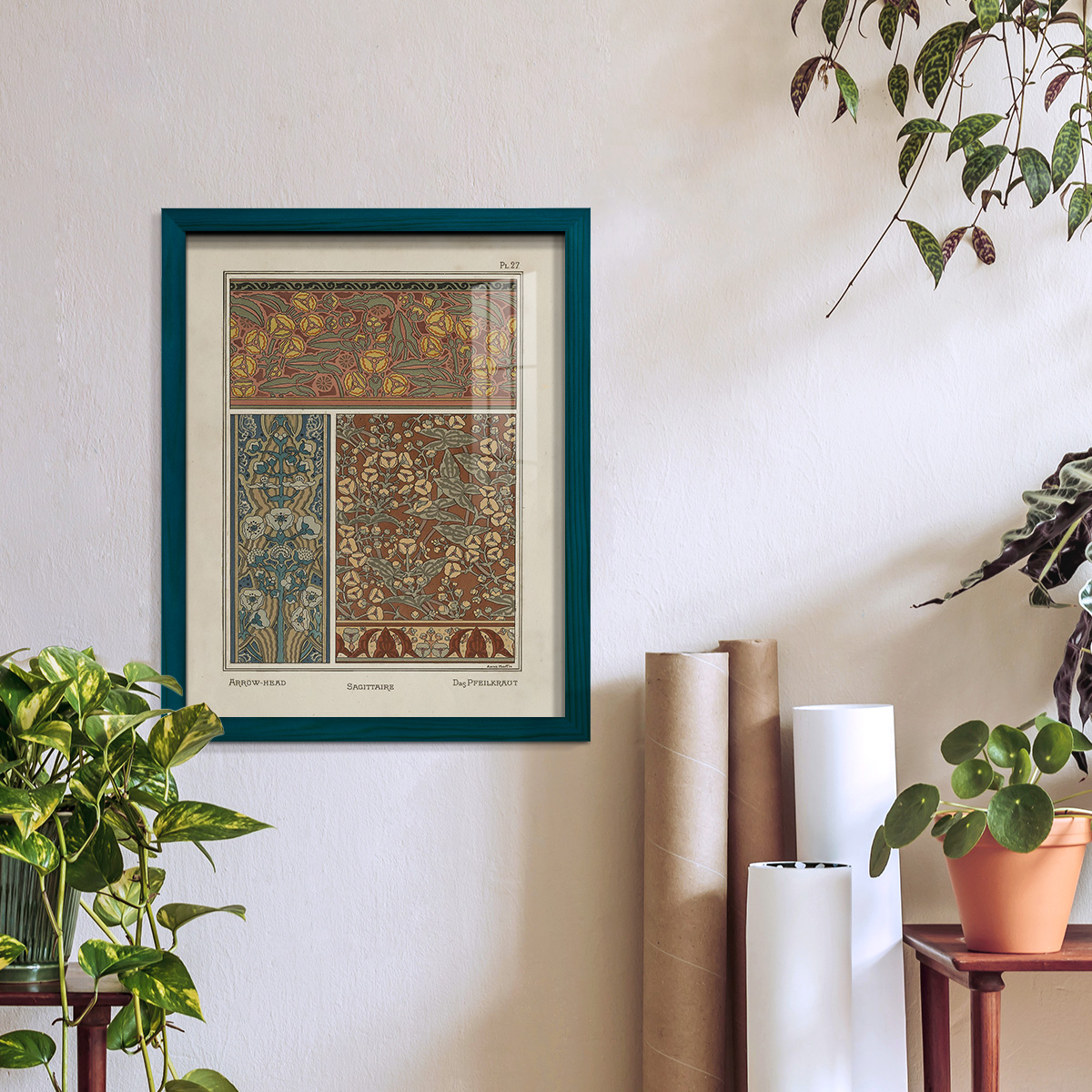 Nouveau Decorative II - Framed Print w/glass - Ocean Blue