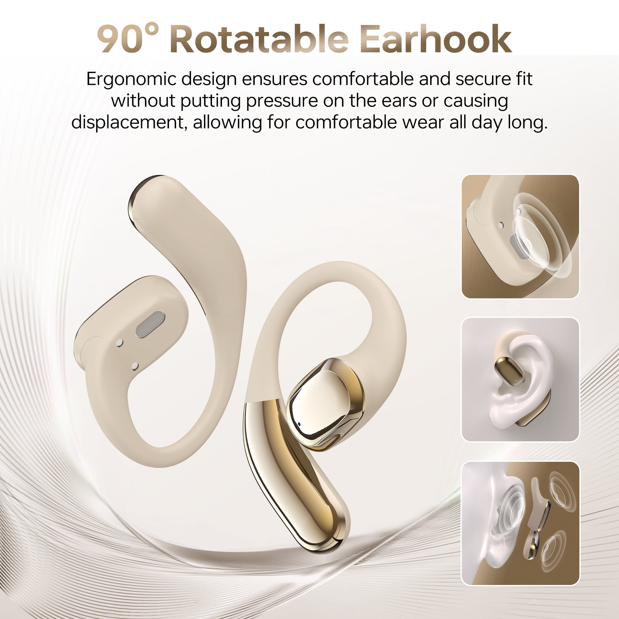 Open Ear Wireless Earbuds, Bluetooth 5.4 Wireless Earbuds, Hi-Fi Stereo over Ear Earphones with Earhooks, 60H Playtime & LED Digital Display, IPX7 Waterproof Earphones for Fitness, Cycling, Workout