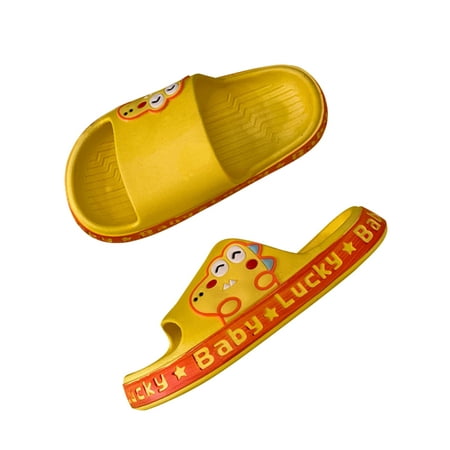 

SIMANLAN Boys Girls Slide Sandals Slip On Beach Sandal Open Toe Slides Children Non-slip House Shoes Kids Cartoon Casual Shoe Side Dinosaur Yellow 11.5C-12C