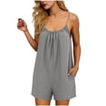 thumbnail image 2 of Yourumao Women's Linen Jumpsuits Backless Spaghetti Strap Jumpsuit Sleeveless Scoop Neck Wide Leg Rompers Solid Summer Lounge Outfits, 2 of 6