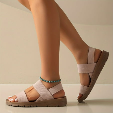 

Women s Solid Color Platform Sandals Ankle Strap Soft Sole Casual Summer Shoes Non-slip Beach Comfy Shoes