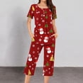 thumbnail image 2 of Cavosen Christmas 2 Piece Womens Silk Pajamas Crew NeckButton and Elastic Waist Pants Breathable Sleepwear Snowman Printed Warm Comfortable, 2 of 5