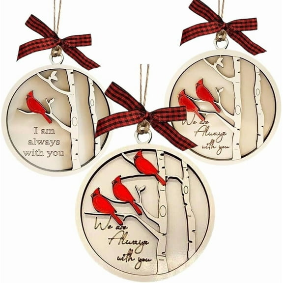 3PCS Handmade Memorial Ornament with Cardinals- We are Always with You Wooden Sympathy Grief Gift Memory Ornament in Loving in Remembrance Condolence Sympathy for Loss of Loved One