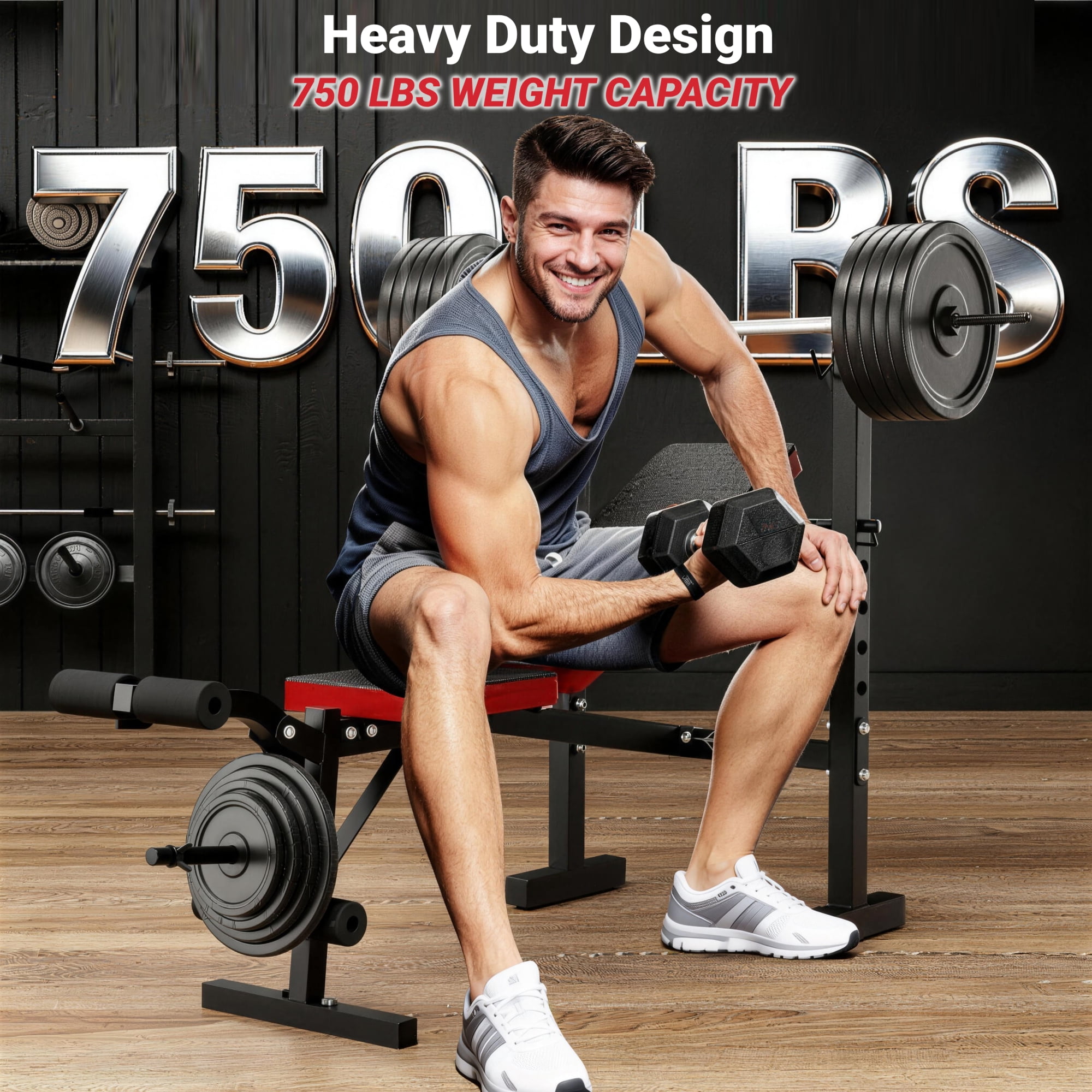 Weight Bench,Blacksmith Foldable 750lbs 5-In-1 Weightbench Set with Squat Rack and Leg Extension & Curl,Gym Exercise Equipment Bench for Full Body Home Gym