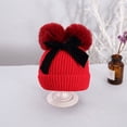 thumbnail image 4 of Enfants Deux Pompon Tricot Chapeau Bébé Fille Hiver Bowknot Crochet Chapeau Photo Prop (Rouge), 4 of 6