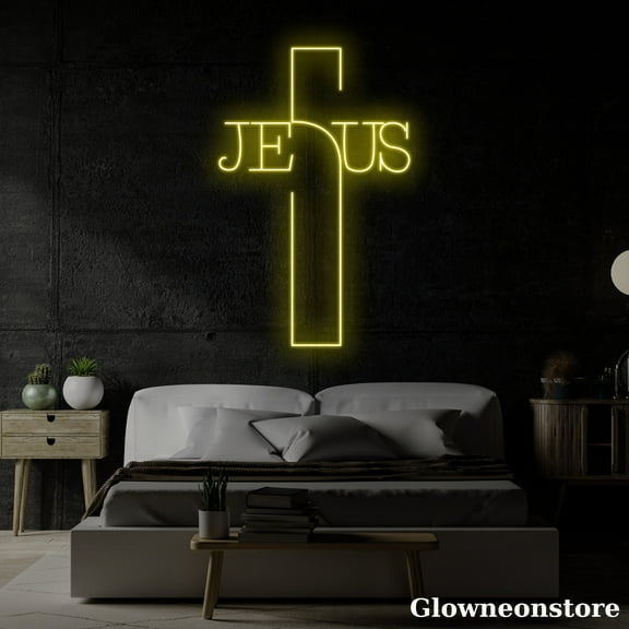 Glowneon Cross Jesus Neon Sign, Cross Jesus LED Sign, Christian Cross Symbol, Holy Cross Neon Light