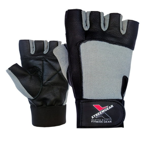 Weight Lifting Gloves Leather Fitness Training Gym Straps Workout Grey G2G (S)