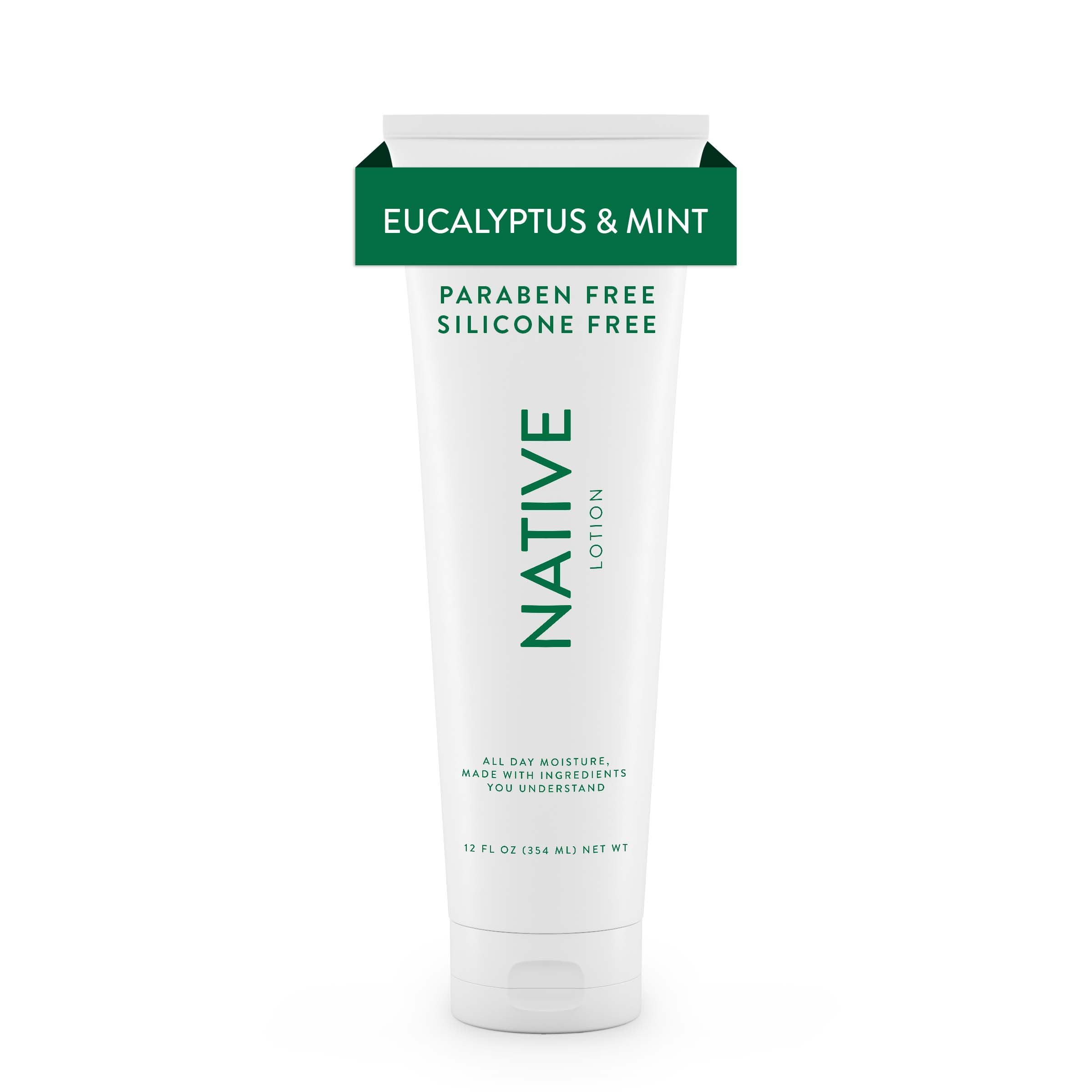 Native Natural Hand and Body Lotion, Eucalyptus & Mint, Paraben Free, Silicone Free 12 oz