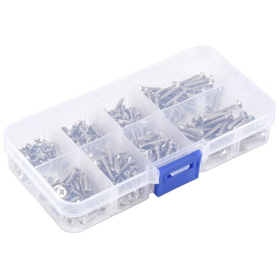 200Pcs M3 Stainless Steel Flat Screws Kits High Strength Self-Tapping Screws Assortment Set For Wood Furniture
