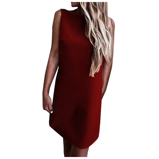 EQWLJWE Robe Longue pour Femmes Robe Sans Manches Unie Mode Dos Nu