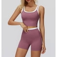 thumbnail image 4 of PISONIC Women Two Piece Workout Sets Color Block Backless Tank Top and High Waist Booty Lifting Shorts Gym Yoga Active Outfits, 4 of 7
