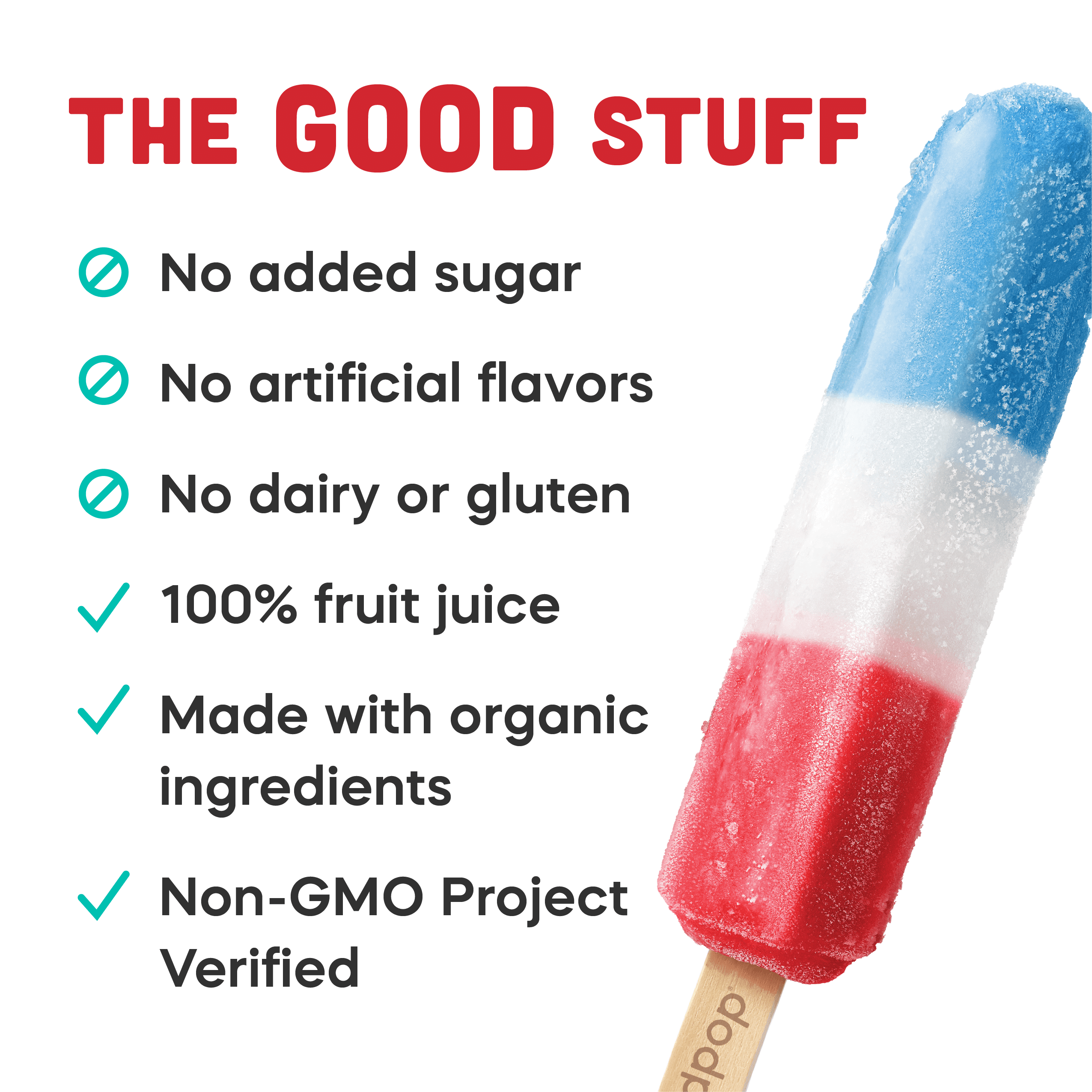 GoodPop Cherry n' Lemonade Red, White and Blue 100% Juice Ice Pops, No Added Sugar, 8 ct