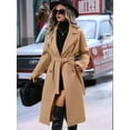 thumbnail image 4 of Women'S Wool Pea Coat Double Breasted Fleece Trench Coat Mid Long Winter Wool Blend Overcoat Dressy Outfit Khaki L, 4 of 6
