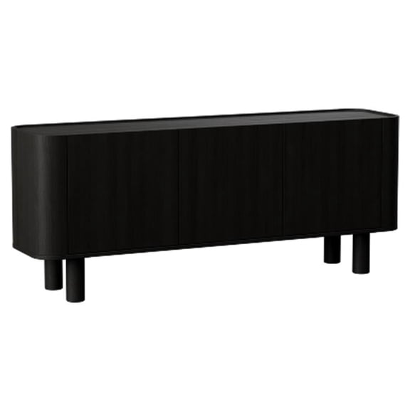Unique Furniture Contemporary Wood Veneer Round Edges Sideboard in Black Oak