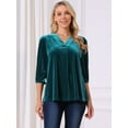 thumbnail image 4 of DARING DIVA Women's Velvet V Neck 3/4 Puff Sleeve Casual Blouse XL Peacock Blue, 4 of 8