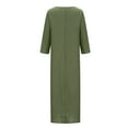 thumbnail image 5 of gakvbuo Fashion Women's Spring/Summer V-neck 3/4 Sleeve Cotton Linen Dress, 5 of 6