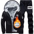 thumbnail image 2 of Men's Casual Print Two Man Dress Suit Piece Plush Hooded Pocket Graduation Suits for Men Coat Drawstring Pants Set, 2 of 8