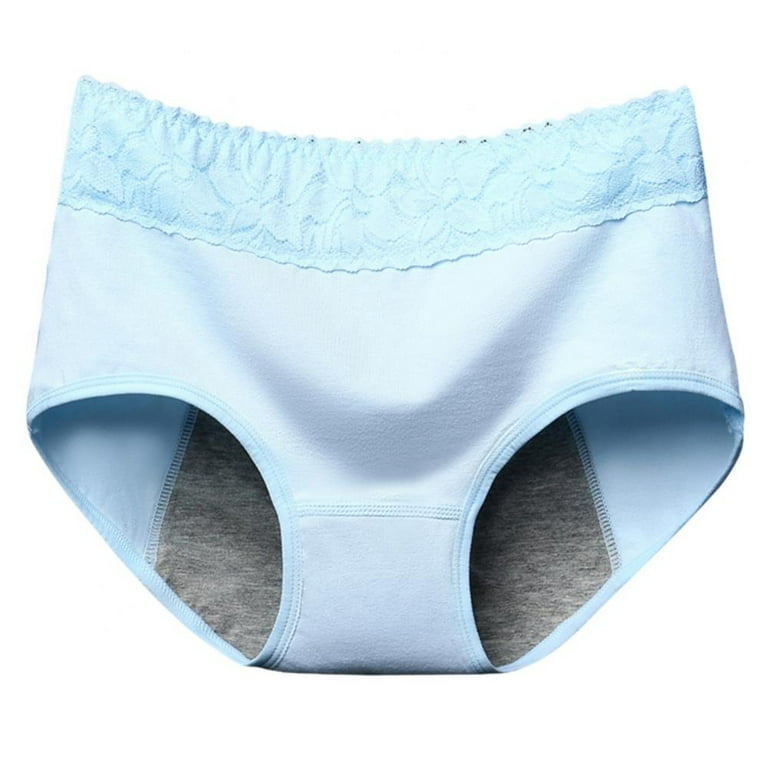 Popvcly 3Pack Menstrual Period Breathable Double-Layer Cotton Bottom Crotch  Seamless Lace Panties Physiological Leakproof Briefs ,Light Blue,M