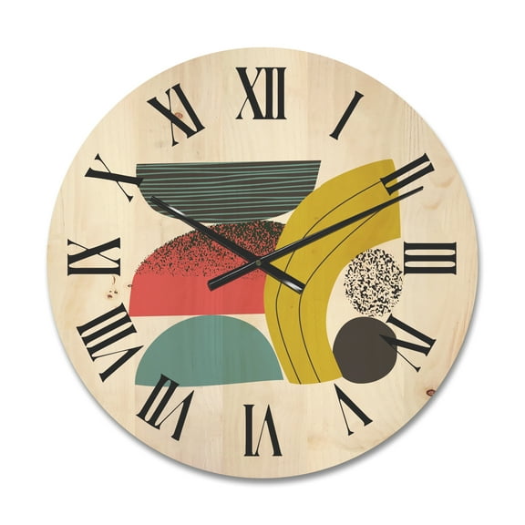 Designart 'Abstract Colorful Geometric Art Collage II' Modern Wood Wall Clock