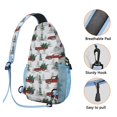 thumbnail image 3 of Sling Backpack,Red Christmas Truck and Tree Pattern Sling Bag with Water Bottle Holder,Waterproof Sling Bag for Men/Women with Headphone Jack for Hiking,Travel, 3 of 6