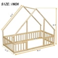thumbnail image 4 of Twin Floor Bed, Wooden Montessori Bed Frame with Roof and Fence Guardrails, Natural, 4 of 7