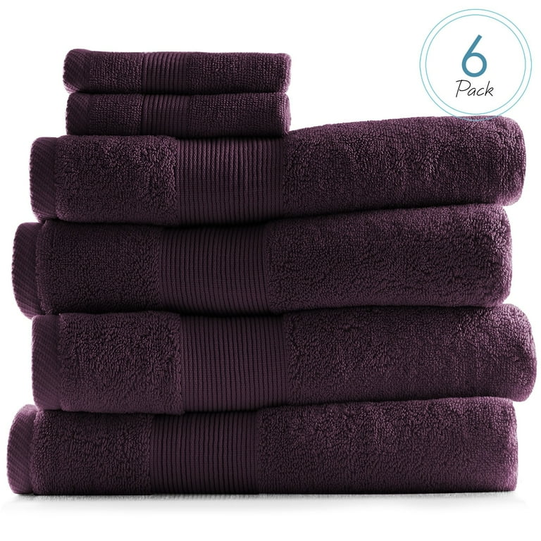 Hearth Harbor 100 Percent Cotton Ultra Soft and Absorbent Bath Towel Set Purple Eggplant 4 Bath towels 2 washcloths 6 Piece