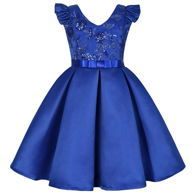hoksml Robes d'Été, Robes pour Filles, Robe à Paillettes pour Enfants Jupe à Manches Volantées Robe Fille Festival Fête Robe Princesse Liquidation
