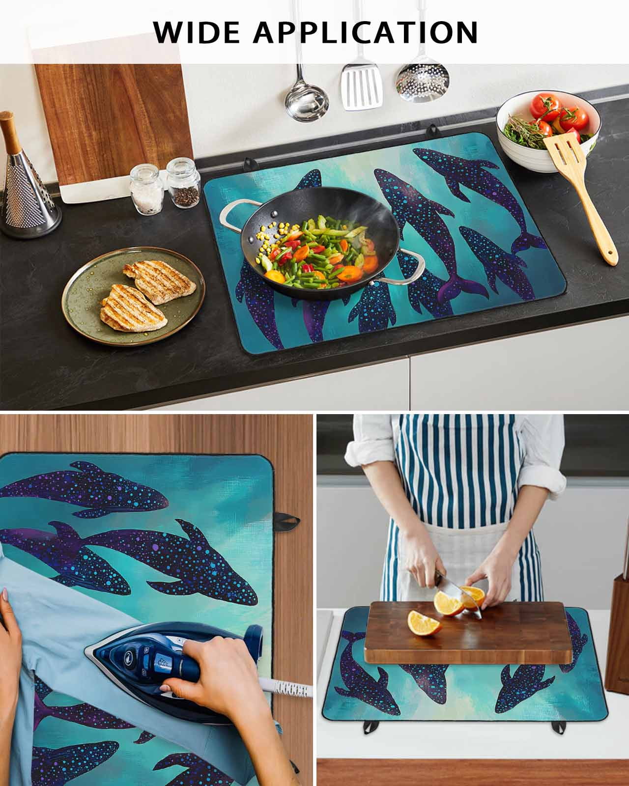 nqOlkjepod Large Induction Cooktop Protector Mat 24"x21", Ocean Whale Stove Top Covers for Electric Stove, Coastal Nautical Teal Sea Decorative Stove Burner Cover Mats, Glass Top Stove Cover