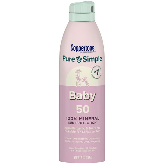 Coppertone Pure and Simple Baby Spray Sunscreen SPF 50, 5 oz bottle