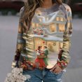 thumbnail image 1 of Qiopertar Mode Femmes Imprimé Col Rond Pull Tops Manches Longues Blouse Confortable Chandail en Molleton Offres de la Semaine Liquidation Moins de 5$ jusqu'à 90 % de Réduction, 1 of 5