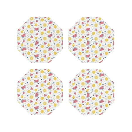 

Coasters Set of 4 - Cute Watermelon Bear Lemon Drink Coasters for Tabletop Protection Leather Coasters for Living Room Decor and Housewarming Gift Octagon