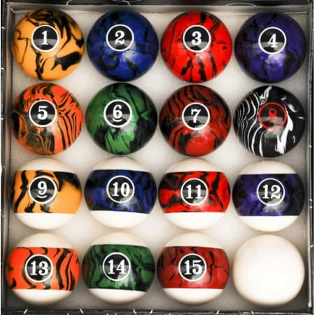 Regulation Pool - Dark Color Marble Swirl Style Pool Ball Set Billiards Regulation Size and Weight