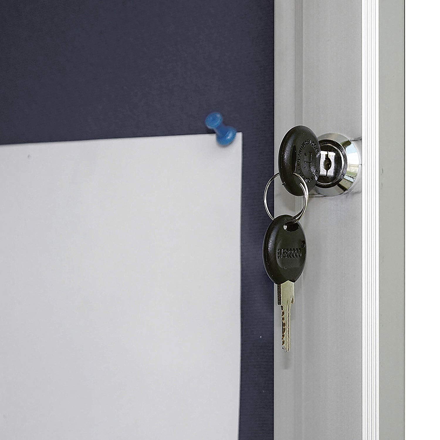 Enclosed Gray Felt with Cork Bulletin Board for Outdoor Use, 9x(8.5x11) Inch Paper Size, Lockable Silver Profile, Shatter Resistant Cover, Includes Keys Pins and Mounting Hardware